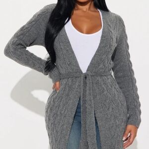 Fashion Nova Charcoal Knit Belted Cardigan